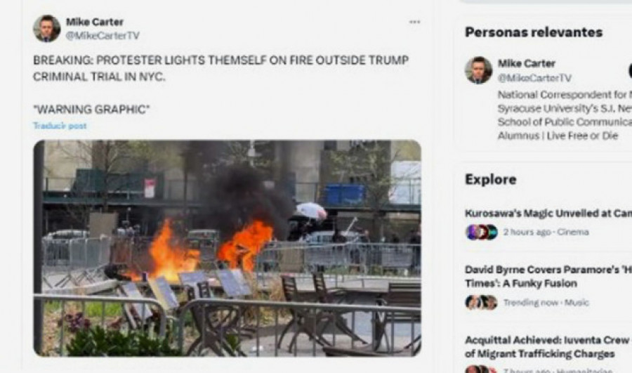 Un hombre se quema a lo "bonzo" a las afueras del tribunal que juzga a Trump